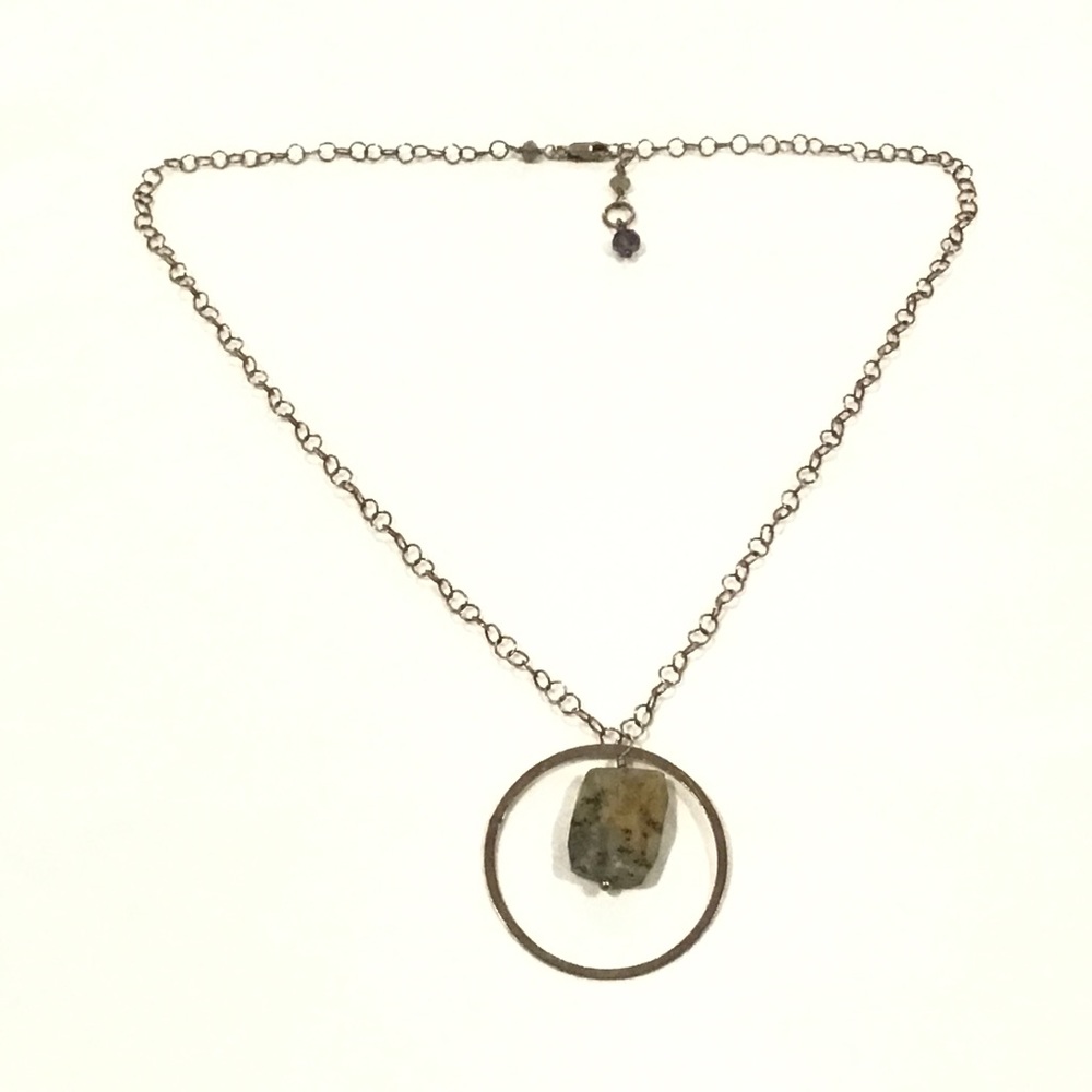 Sterling Silver Moss Agate Pendant Chain Necklace 18" Long